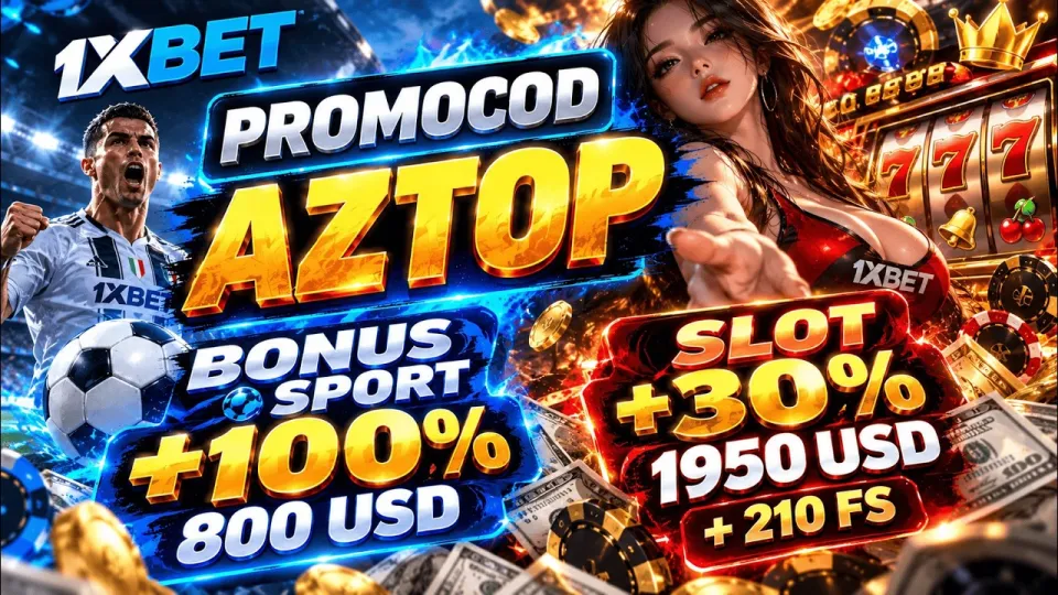 1xbet working promo code AZTOP gives new players a 100% sports bonus up to 800 USD or 30% slots bonus with 210 free spins